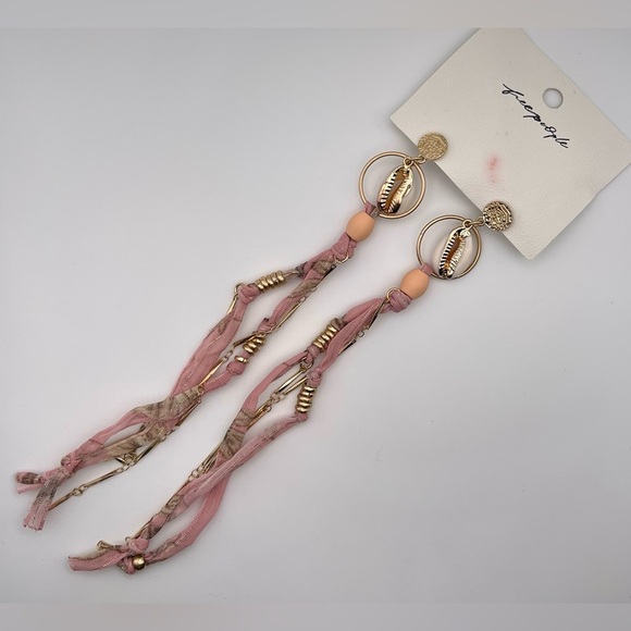 FP Free People | Cowrie Shell Dangle Drop Earrings | Pink & Rose Gold - Picture 2 of 5